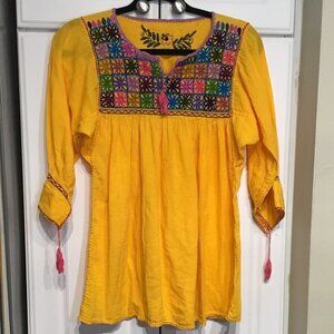 Unbranded Embroidered Mustard Yellow Peasant Top